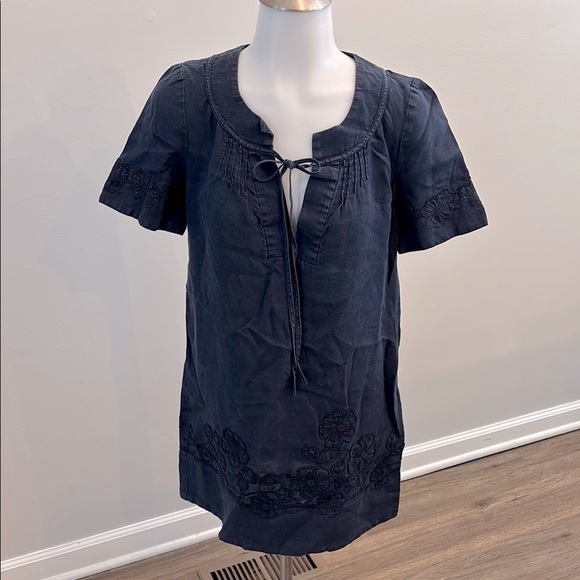 Juicy Couture Dresses & Skirts - Juicy Couture 2 Linen Navy Blue Floral Embroidered Tunic Dress
